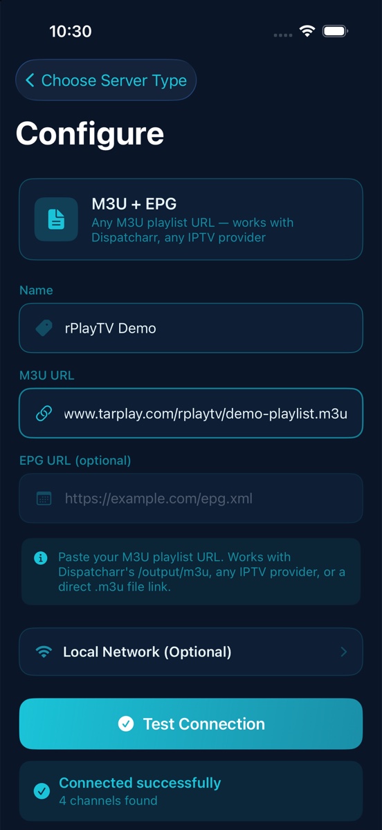 Connected successfully, four channels found